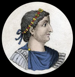 Retrato de Teodosio I (Flavius Theodosius) (347-395), emperador romano, grabado del siglo XIX