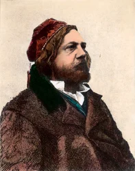 Retrato de Theophile Gautier (1811 - 1872), poeta, novelista y crítico de arte francés. Grabado del siglo XIX. Colección privada