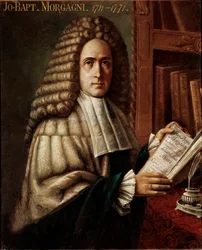 Retrato del médico y anatomista Giovanni Battista Giambattista Morgagni (1683-1771), Juan Bautista, fundador de la anatomía patológica. Pintura anónima del siglo XVIII, Padua, Universidad, Italia