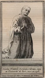 Retrato del alquimista francés Nicolas Flamel (1330-1418) - Grabado - Retrato del alquimista inglés Nicolas Flamel - Grabado Colección privada