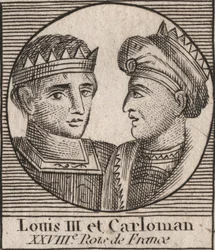 Retratos de Luis III (863/65-882) Rey de los Francos entre 879 y 882 y Carlomán II (866-884), Rey de los Francos de 879 a 884 - grabado de “Instruction sur l