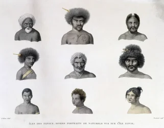 Retratos de los papúes de la isla de Rawak