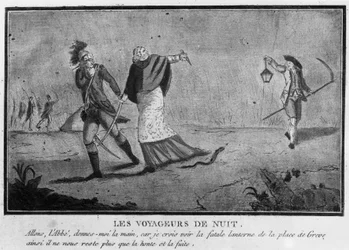 Privilegios: Viajeros nocturnos, un abad y un noble huyendo de noche - 1790, Museo Carnavalet.