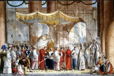 Procesión en Roma en 1835 del Papa Gregorio XVI (1765 - 1846).