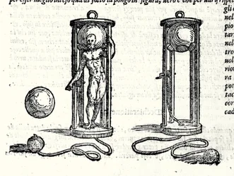 Proyecto del primer escafandro de Nicoli Fontana conocido como Tartaglia (1499 - 1557) en 1551 (grabado)