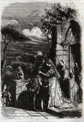 Renaud regresando a su familia - grabado de 1851 de “Roland Furioso”