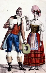 Representación de Dulcamare y Alina (interpretados respectivamente por Frezzolini y Heinefetter) en la ópera “Elixir d