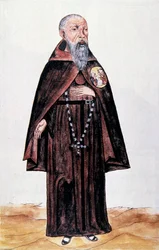 Representación de un monje de la orden franciscana, de "Trujillo del Perú" o "Códice Martínez Compañón", por Baltazar Martínez Compañón y Bujanda, obispo de Trujillo (1782-1785)