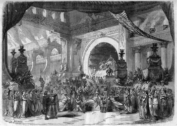 Representación de una ópera: acto III, segundo cuadro de “Fausto” de Charles Gounod (1818-1893) - Grabado en “Le Journal Illustré”