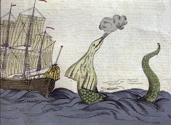 Representación de la serpiente marina vista por el misionero noruego Hans Egede (1686-1758) durante su viaje a Groenlandia. Grabado del siglo XVIII