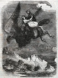 Ruggero y Angélica en el hipogrifo - grabado de 1851 de 
