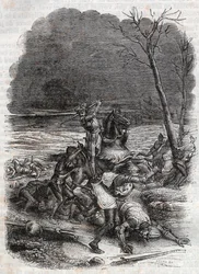 Roland masacra a la gente de Cymosque - grabado de 1851 de “Roland Furioso”