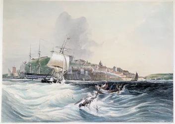 Mar agitado y vista de Quebec - en "Smith