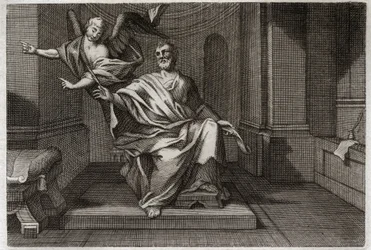 Biblia de Royaumont, Nuevo Testamento: El Evangelista San Mateo con el Ángel. Ilustración de 1811