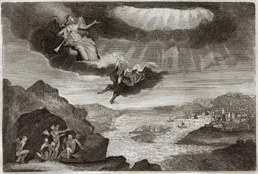 Biblia de Royaumont, Nuevo Testamento: La quinta y sexta trompeta del Apocalipsis. Los saltamontes y los cuatro ángeles. Ilustración de 1811