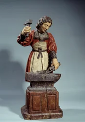 San Crispín patrón de los zapateros. Escultura anónima de madera policromada