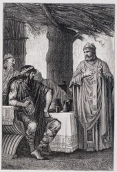 San Gregorio de Tours (538-594) oponiéndose a Chilperico I (539-584) Rey de Neustria.