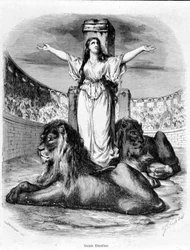 Santa Blandina en la arena, los leones a sus pies (persecuciones cristianas en Lyon) - en 