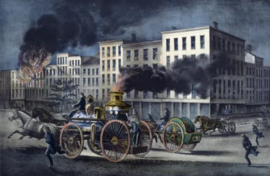 Escena de la vida diaria de los bomberos estadounidenses