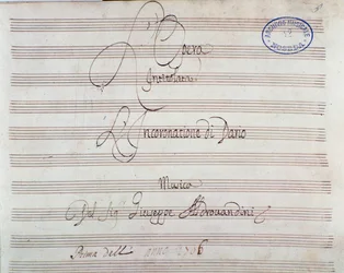 Página de partitura de «La coronación de Darío» de Giuseppe Aldrovandini (1703)