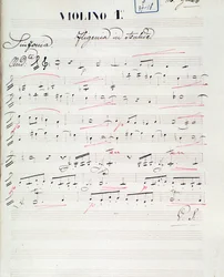 Página de partitura para el primer violín de Ifigenia en Áulide, ópera de C. W. Gluck, c.1774