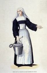 Hermana de la Caridad de San Vicente de Paúl. Grabado de un álbum sobre órdenes religiosas, París
