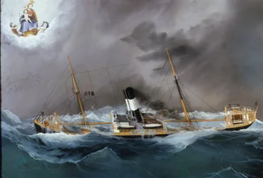 Barco de vapor en una tormenta