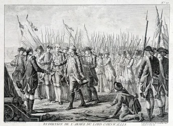 Rendición del ejército británico de Lord Cornwallis (1738 - 1805) a América el 19 de octubre de 1781