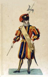 Guardia suiza de la Ciudad del Vaticano en pequeño uniforme