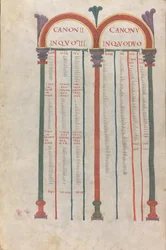 Tablas canónicas de los cuatro Evangelios, canon II, siglo XI (manuscrito iluminado, membranoso)