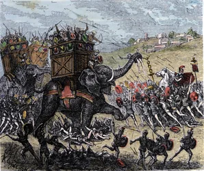 La Batalla de Zama (África, Segunda Guerra Púnica, 202 a.C.) ganada por Escipión el Africano sobre las tropas de Aníbal Barca