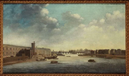 La Gran Galería del Louvre, con la Porte Neuve, el Pont-Neuf, la Cité, la Tour de Nesle y el Quai Malaquais, hacia 1640, entre 1635 y 1645 (óleo sobre lienzo)