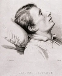 El poeta italiano Giacomo Leopardi (1798-1837) en su lecho de muerte. Grabado del siglo XIX