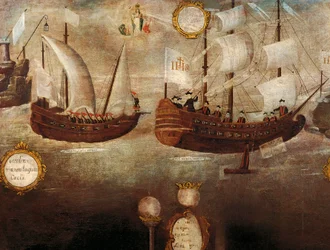 Los jesuitas llegan en barco a la costa de Nueva Granada