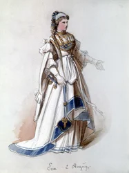 Los maestros cantores de Núremberg (Die Meistersinger von Nürnberg), ópera creada por Richard Wagner: traje de Eva para la primera representación. Museo Wagner Bayreuth.