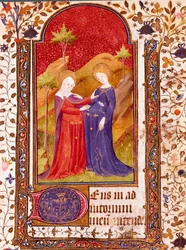 La Visitación. Miniatura del Libro de Horas de Isabel de Castilla conocida como Isabel I la Católica (1451-1504) siglo XV Sevilla, Biblioteca Colombina