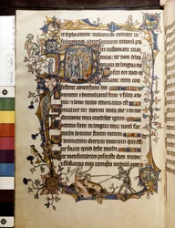 El roble y el unicornio, ilustración del "Salterio de Ormesby".