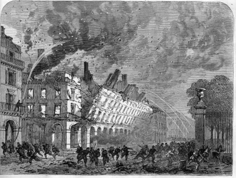 La Comuna de París en 1871. Incendio del Ministerio de Finanzas causado por los federados (comuneros) durante la semana sangrienta (22-28 de mayo)
