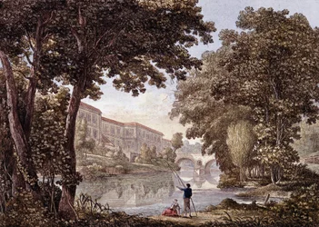 El Puente Stern en Weimar, Alemania. Grabado de 1793