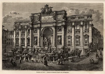 La Fuente de Trevi en Roma, completada en 1762, es un ejemplo de la perpetuación del estilo barroco en el siglo XVIII en Italia, basada en el Palazzo Poli, esta obra monumental en forma de arco triunfal aplasta la pequeña plaza en la que se encuentra.