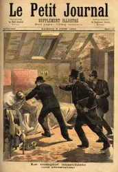 El arresto de un anarquista en París y el elemento de una conspiración y escondites de dinamita. Grabado en "Le petit journal" 3/06/1893. Colección Selva