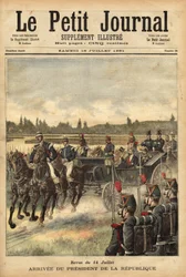 La llegada del presidente de la república francesa Sadi Carnot (1837-1894), en la llanura del Bois de Boulogne, con motivo de la revista del 14 de julio
