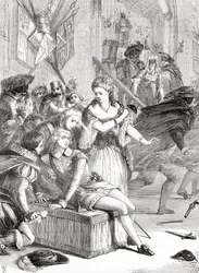 El asesinato de Gustavo III por Jacob Johan Anckarström en un baile de máscaras, Estocolmo, Suecia, 1792