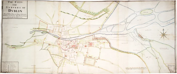 La ciudad y los suburbios de Dublín, desde Kilmainham hasta Rings-End, con sus ríos, calles, callejuelas, aliados, iglesias, puertas, etc., están descritos con exactitud en el número 15 de 1673.