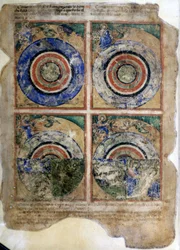 La creación del mundo. Génesis. Miniatura del códice 212 (o códice padovano o Biblia de Padua) 1390-1400 Rovigo, Accademia dei Concordi