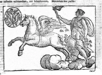 El amanecer (el carro del sol). Alegoría del amanecer con personajes de la mitología griega y romana en el cielo. Grabado de “Mythologiae sive explicationes fabularum” de Natalis Comitis. 1637