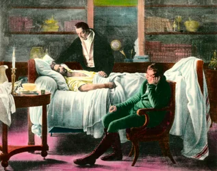 La muerte de François Xavier Bichat (1771-1802), médico francés. Ilustración del siglo XIX. Colección privada