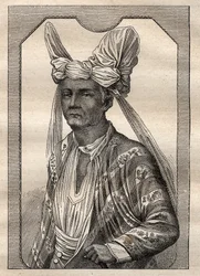La expedición alrededor del mundo (1790-1792) del Capitán Etienne Marchand (1755-1793): retrato del rey de la isla Timor (archipiélago indonesio) - ilustración tomada de “Los grandes marineros del siglo XVIII”