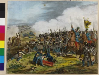 La herida mortal del general Ulises barón de Salis-Soglio durante la batalla von S Lucy en Verona el 6 de mayo de 1848.