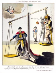 El palmo de narices de milord Pitt - El resultado del llamado Día de los Tres Emperadores - ganado por Su Majestad Napoleón el día del 1.er aniversario de su coronación. Caricatura sobre Napoleón I y la 3.ª coalición (Gran Bretaña representada por William
